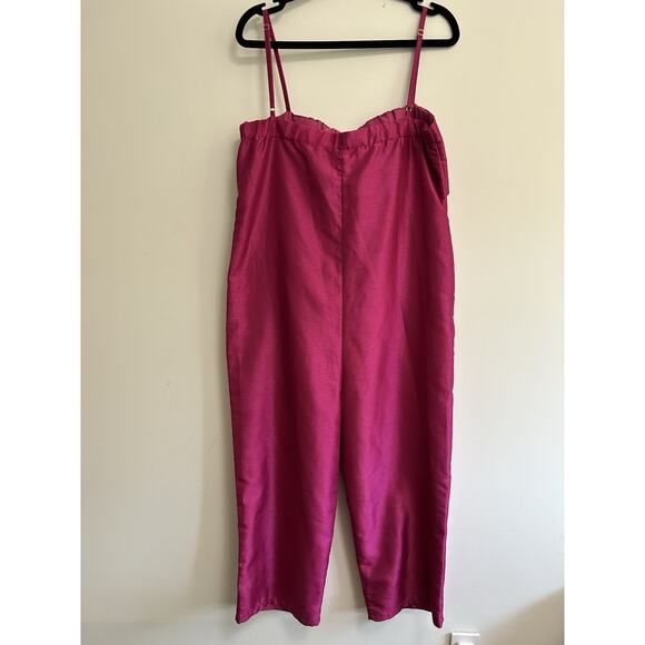 NWT Anthropologie Hutch Pink Satin Bow-Tie Sleeveless Cropped Jumpsuit Medium - Picture 8 of 14
